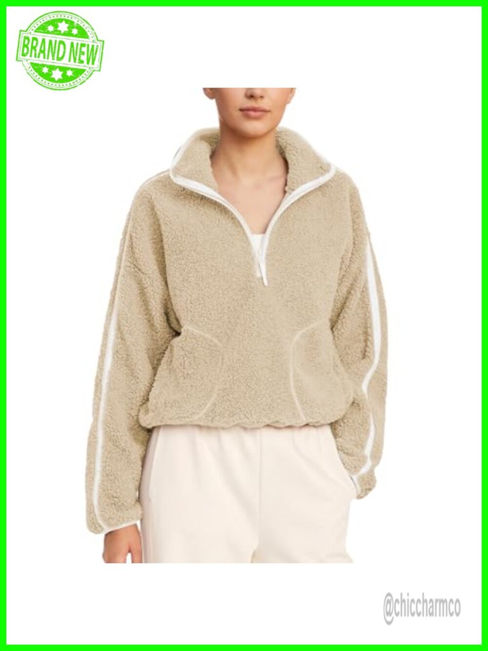 Womens Fuzzy Fleece Sweatshirt Mock Neck Quarter-Zip Pullover
